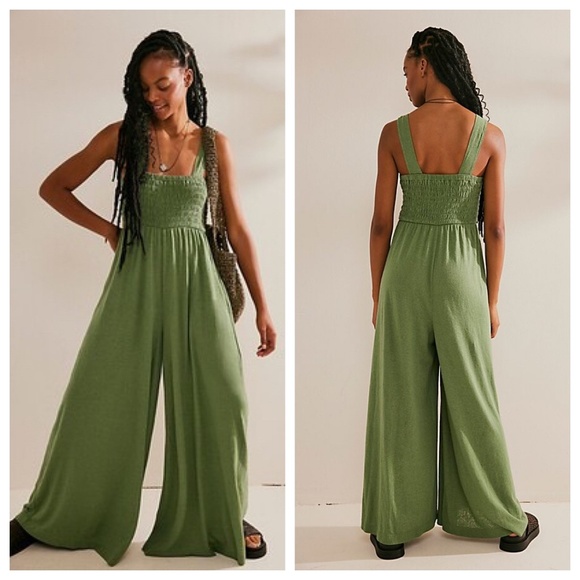 Free People Pants - Free People Beach | Homecoming Smocked Wide Leg Jumpsuit | Green | M